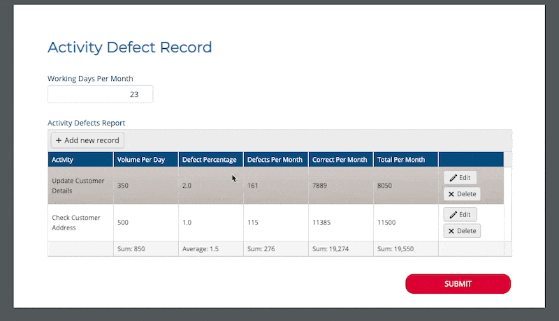 Showing how tables in BusinessOptix forms can be configured